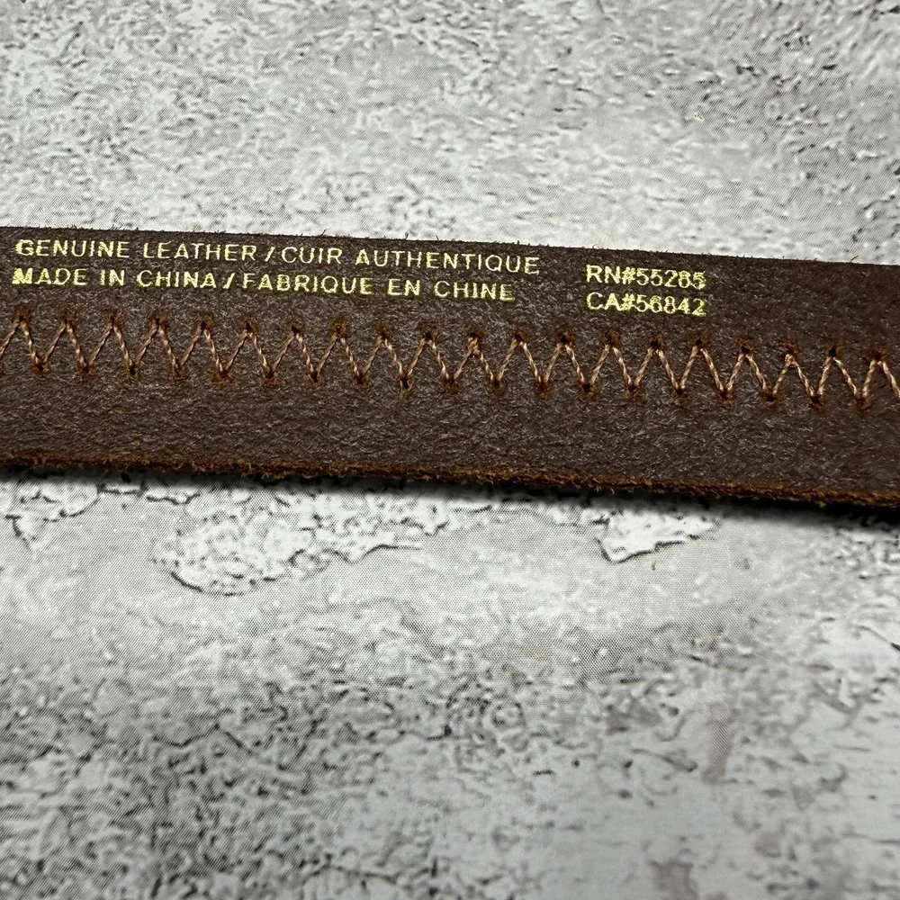 Express Belt Women Small Brown Genuine Leather Zigzag Stitch Buckle Casual 32-34